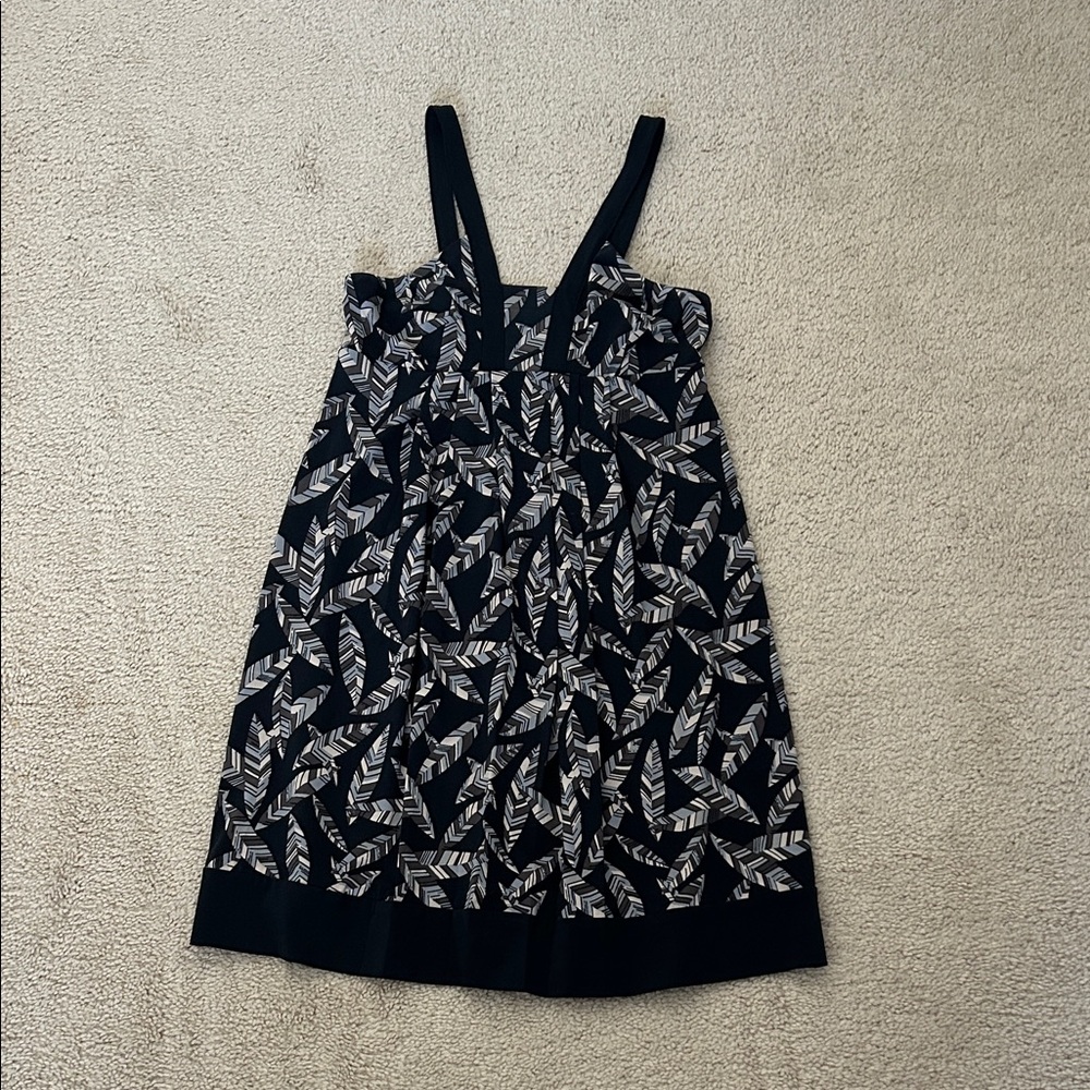 BCBGMaxAzria navy and Cream Leaf Print Dress size s